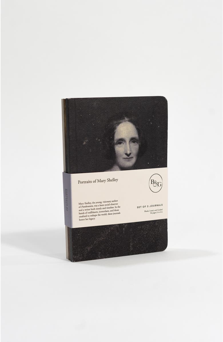 Bond & Grace Set of Three Pocket Journals - Portraits of Mary Shelley, Alternate, color, Ivory