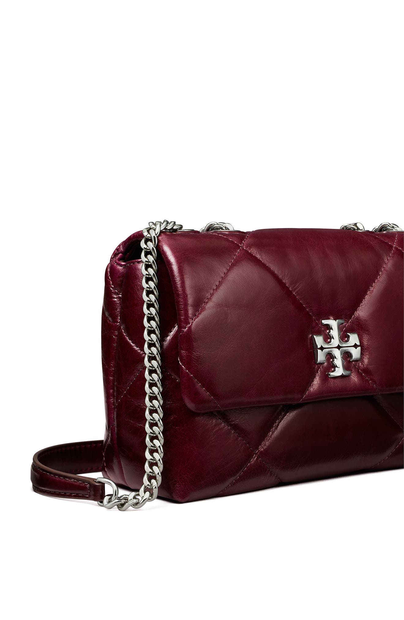 Tory Burch Kira Distressed Diamond Quilted Leather Convertible Shoulder Bag, Alternate, color, Dark Carmine