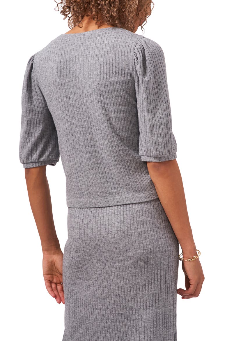 Puff Sleeve Rib Knit Top, Alternate, color, PEWTER HEATHER