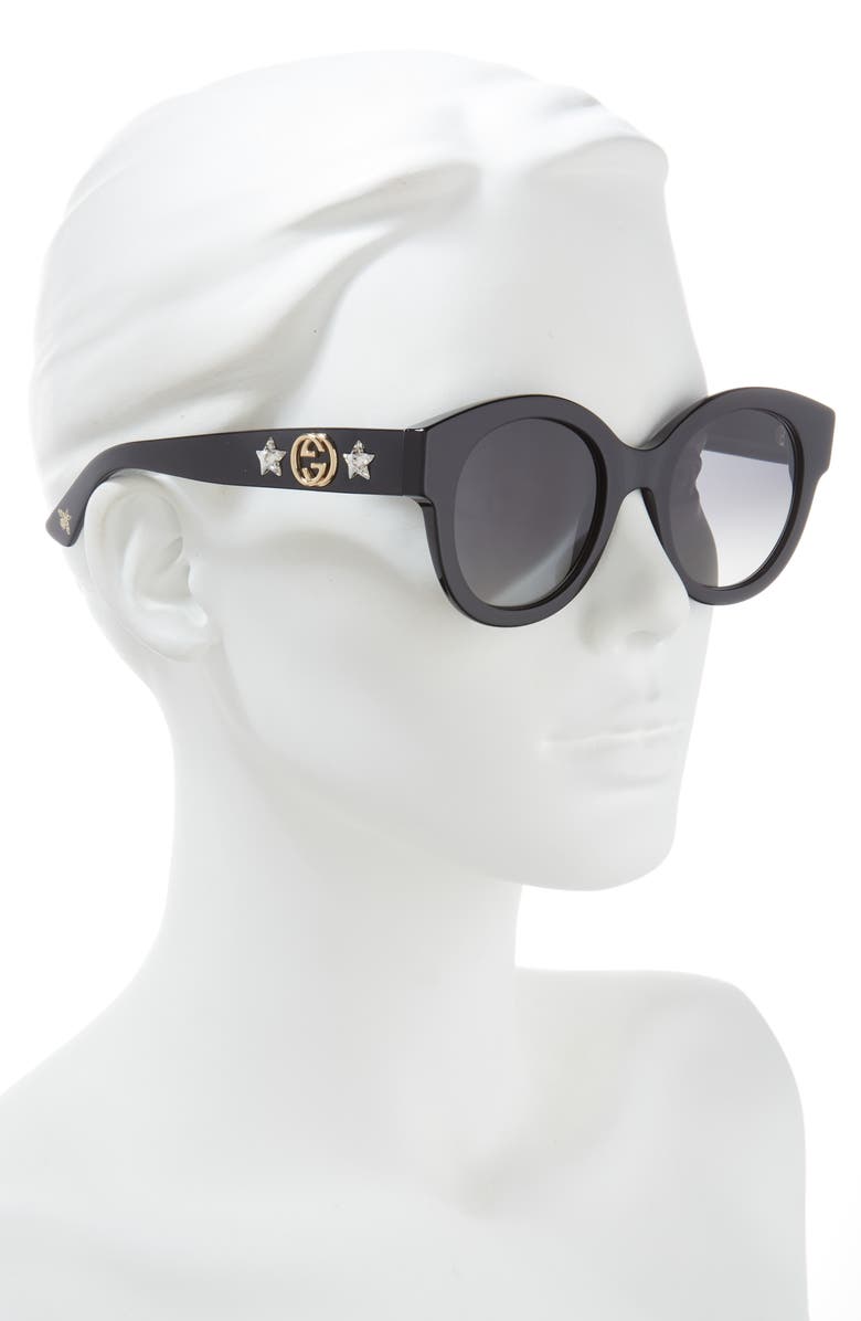 Gucci 51mm Round Polarized Sunglasses, Alternate, color, Black Black Grey