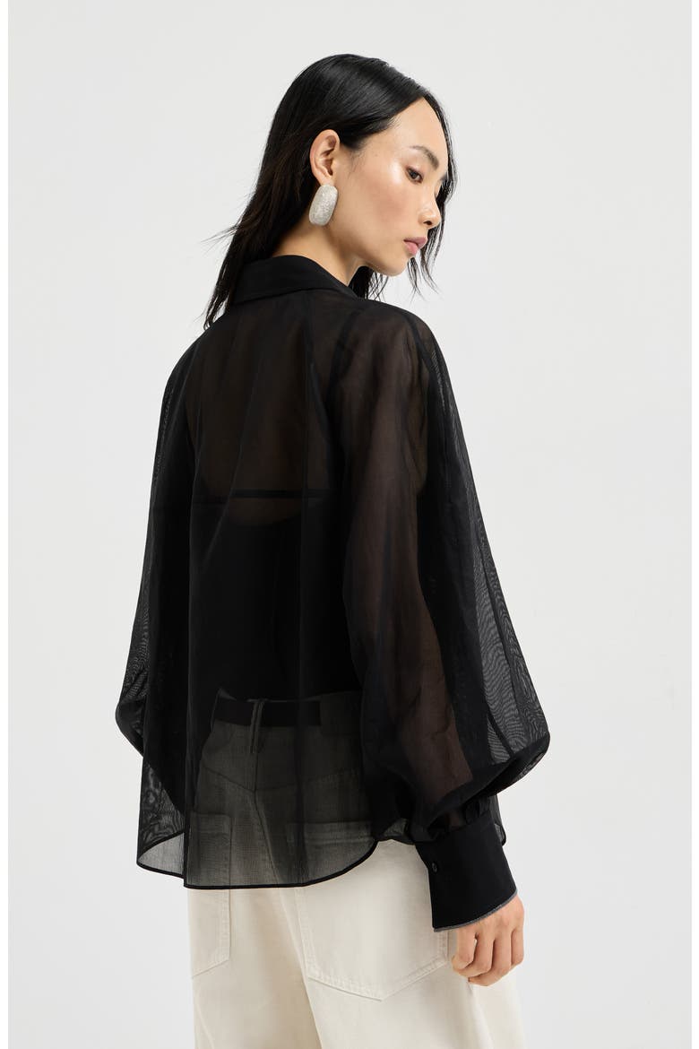 Striped organza shirt, Alternate, color, Black