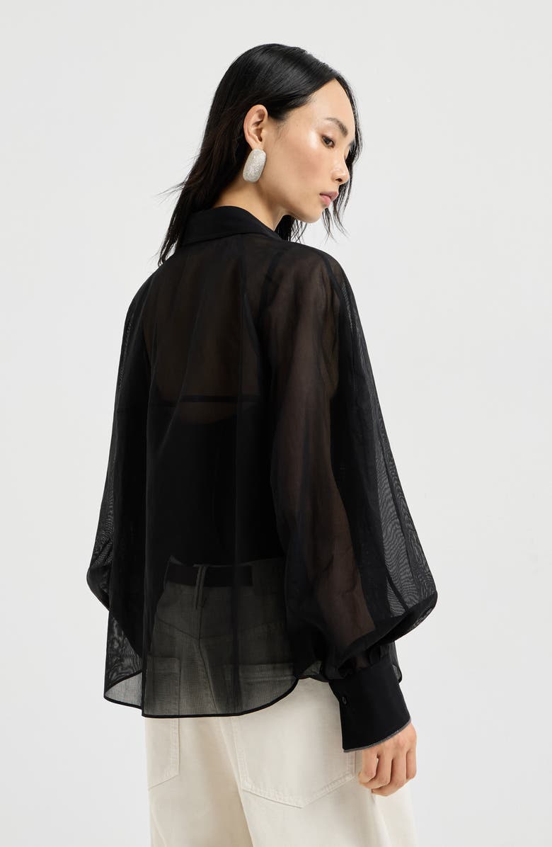 Brunello Cucinelli Striped organza shirt, Alternate, color, Black