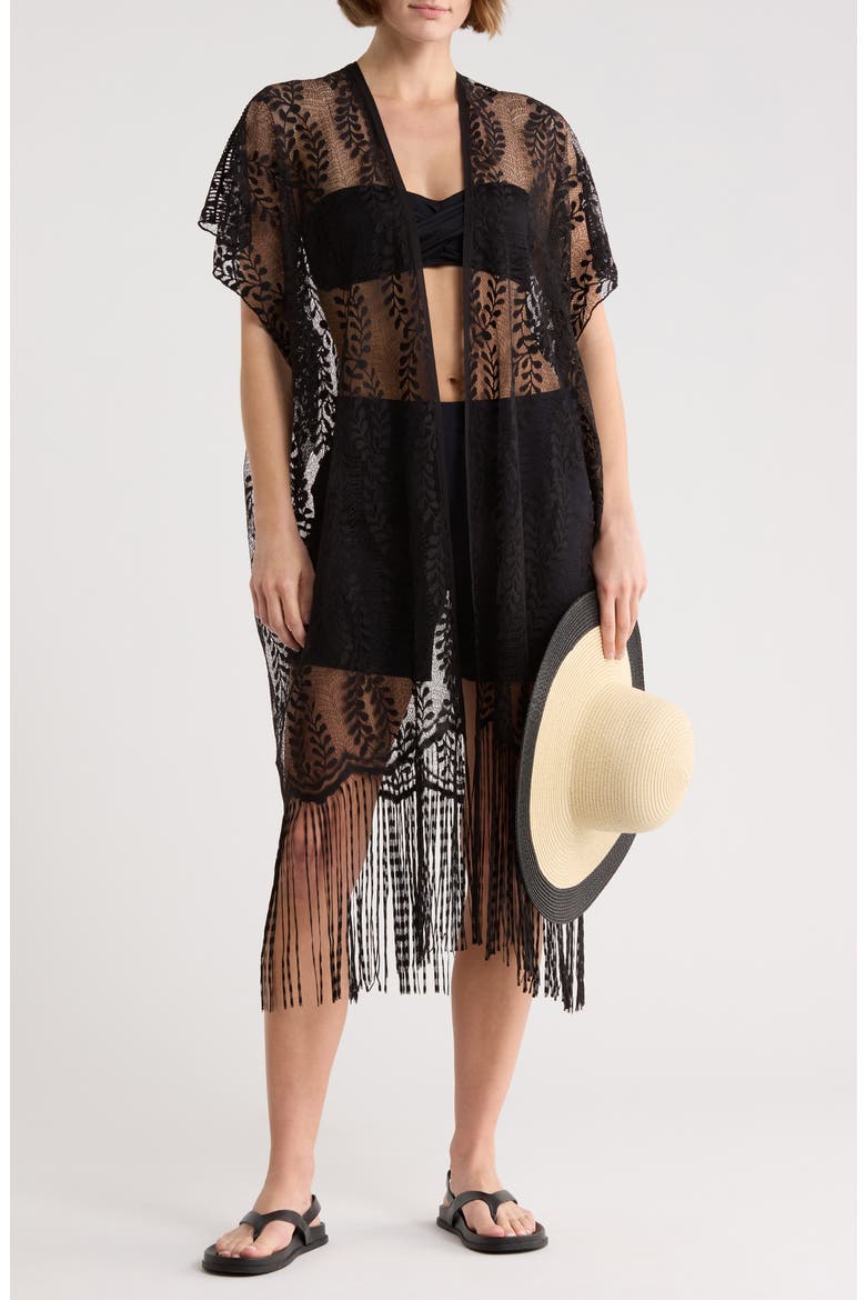 Lace Shawl & Hat Set, Main, color, BLACK