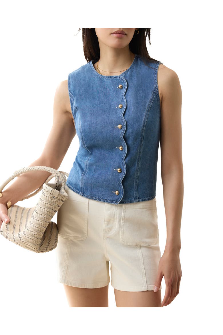 Denim Scallop Detail Waistcoat, Main, color, Blue