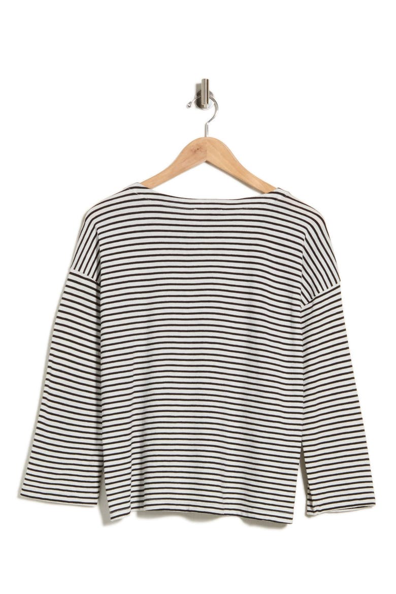 Striped Organic Cotton Bateau Neck Top, Alternate, color, WHITE BLACK