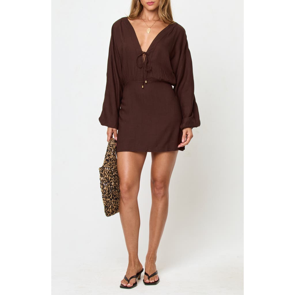 L*space Lspace Deia Long Sleeve Cover-up Minidress In Brown