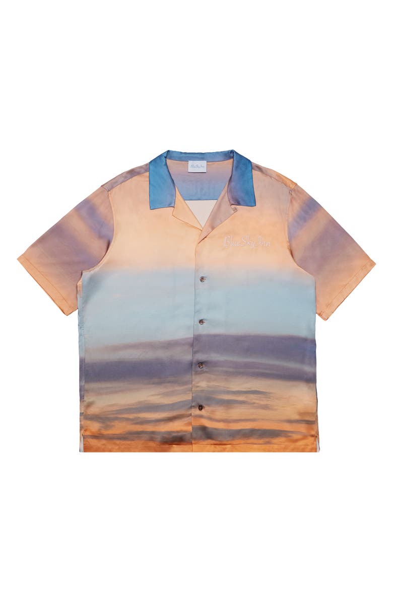 Blue Sky Inn Sunrise Clouds Short Sleeve Button-Up Shirt, Main, color, 