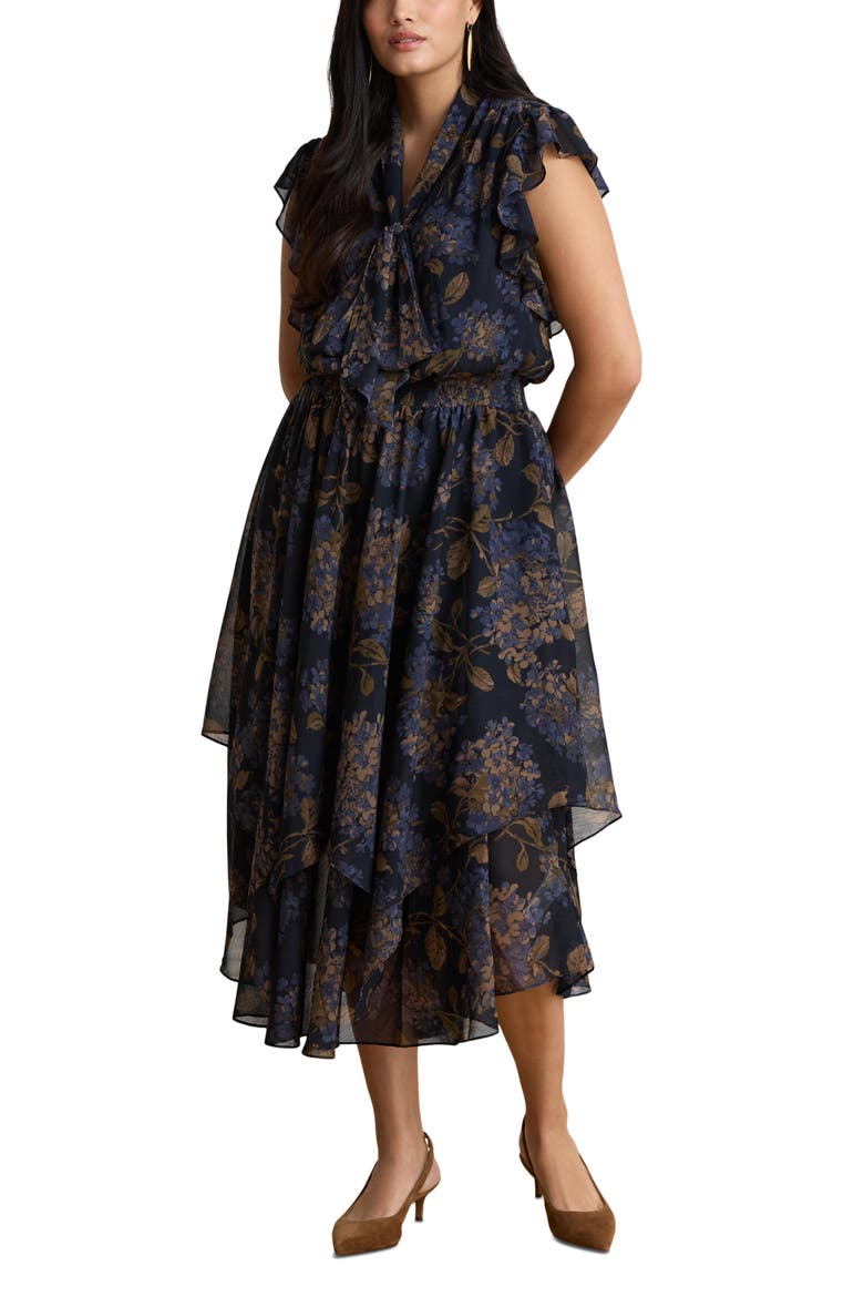 Crinkle Georgette Maxi Dress, Alternate, color, NAVY BLUE/ MULTI