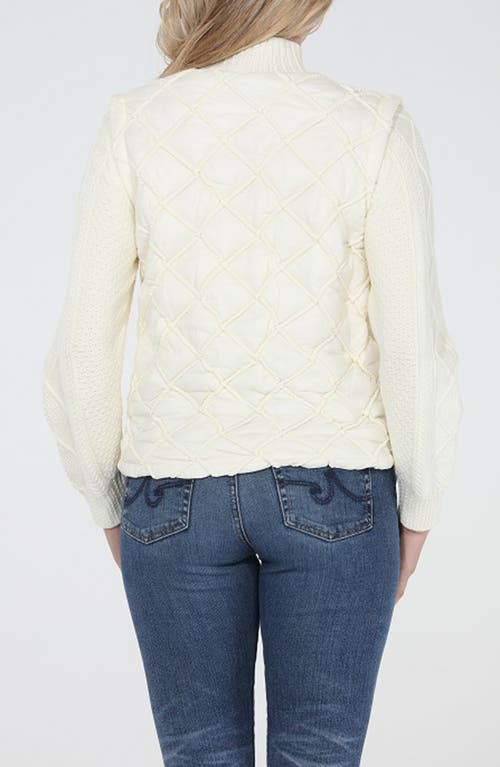 Rain And Rose Faux Leather Mixed Media Bomber Jacket In White