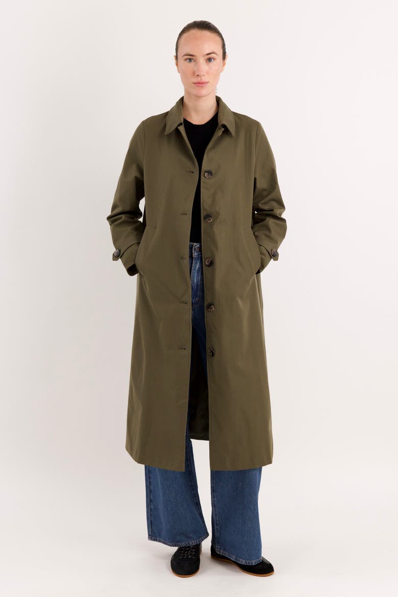 Long Single-Breasted Trench Coat with Detachable Hood, Main, color, Olive