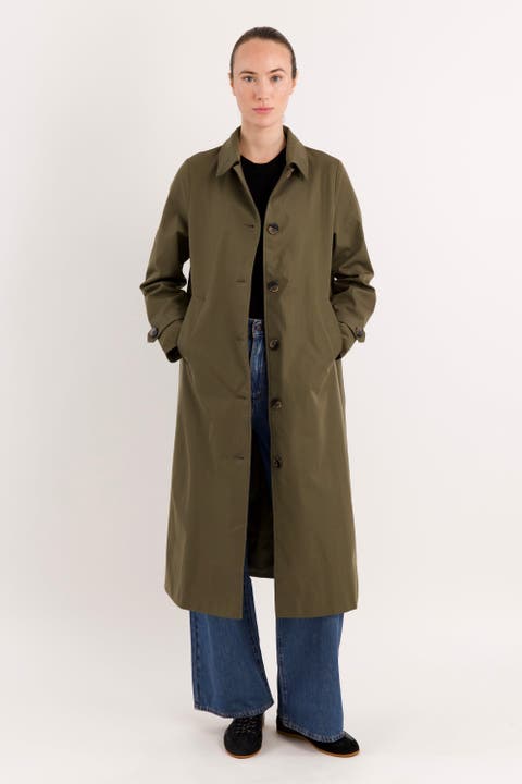 Long Single-Breasted Trench Coat with Detachable Hood