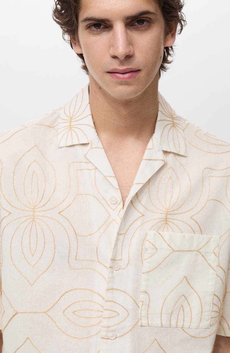 MANGO Embroidered Cotton Camp Shirt, Alternate, color,