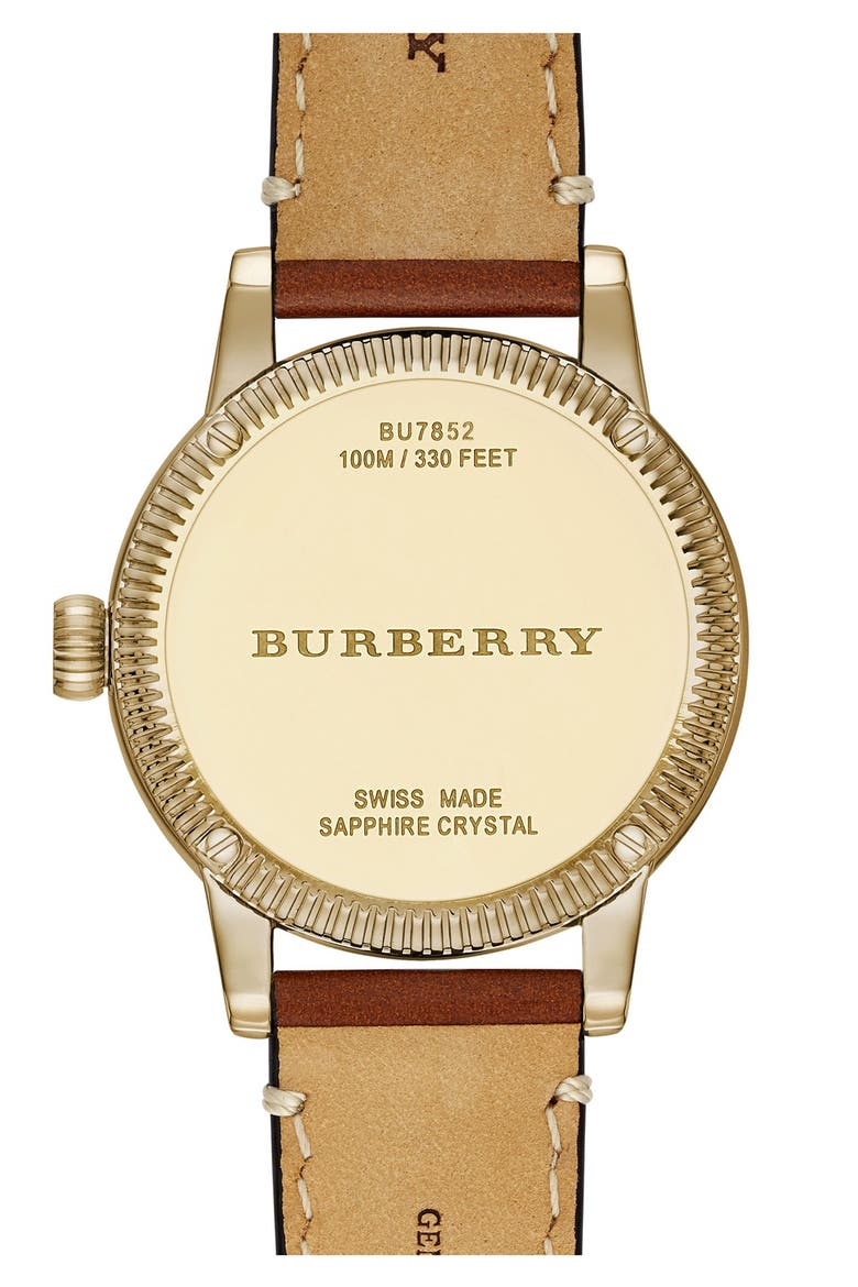 'Utilitarian' Round Leather Strap Watch, 38mm, Alternate, color, SADDLE/ GOLD