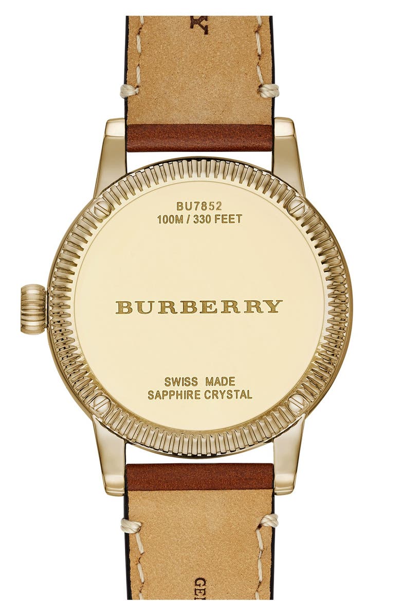 Burberry 'Utilitarian' Round Leather Strap Watch, 38mm, Alternate, color,