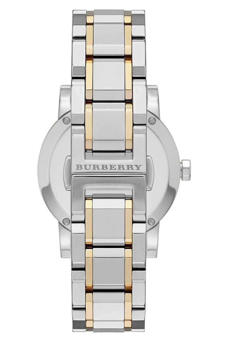 Medium Check Stamped Bracelet Watch, 34mm, Alternate, color, GOLD/ SILVER