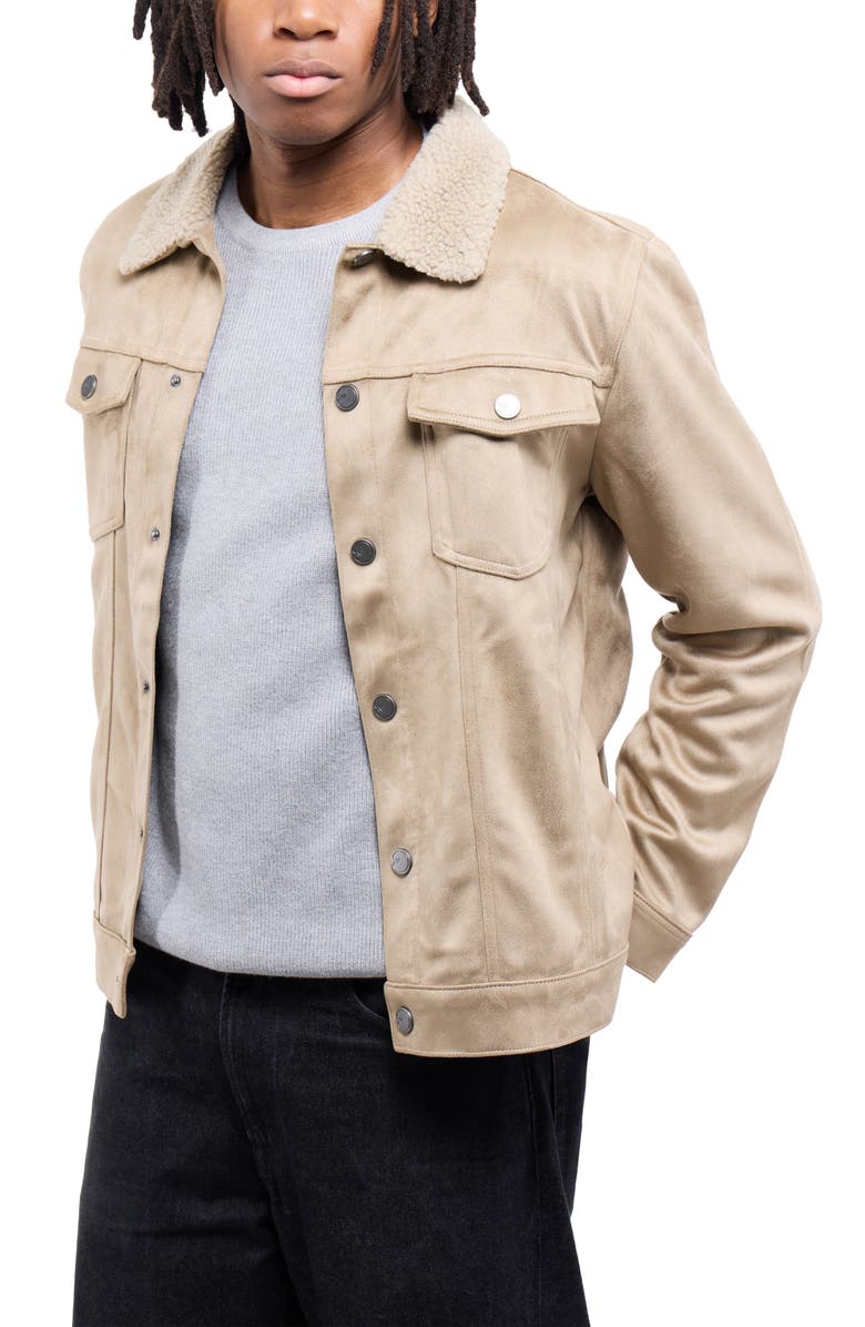 XRAY Faux Fur Collar Faux Suede Jacket, Alternate, color, Tan