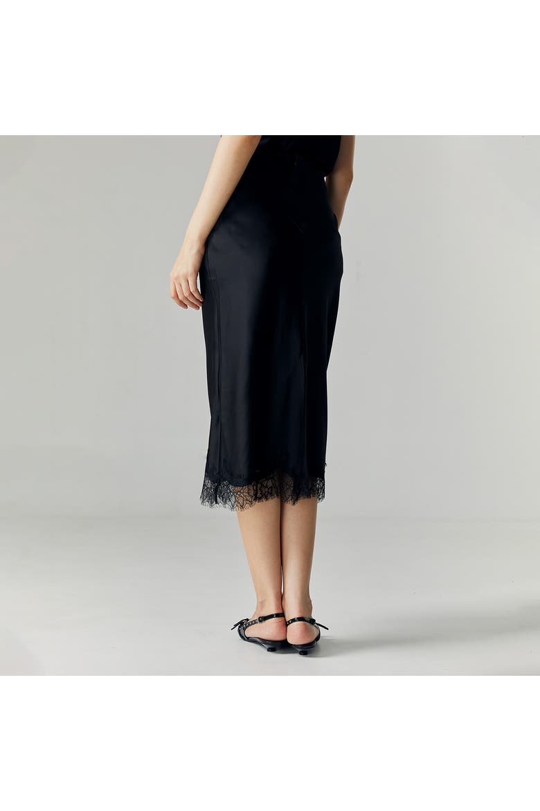 Althea Satin Lace Skirt, Alternate, color, Black