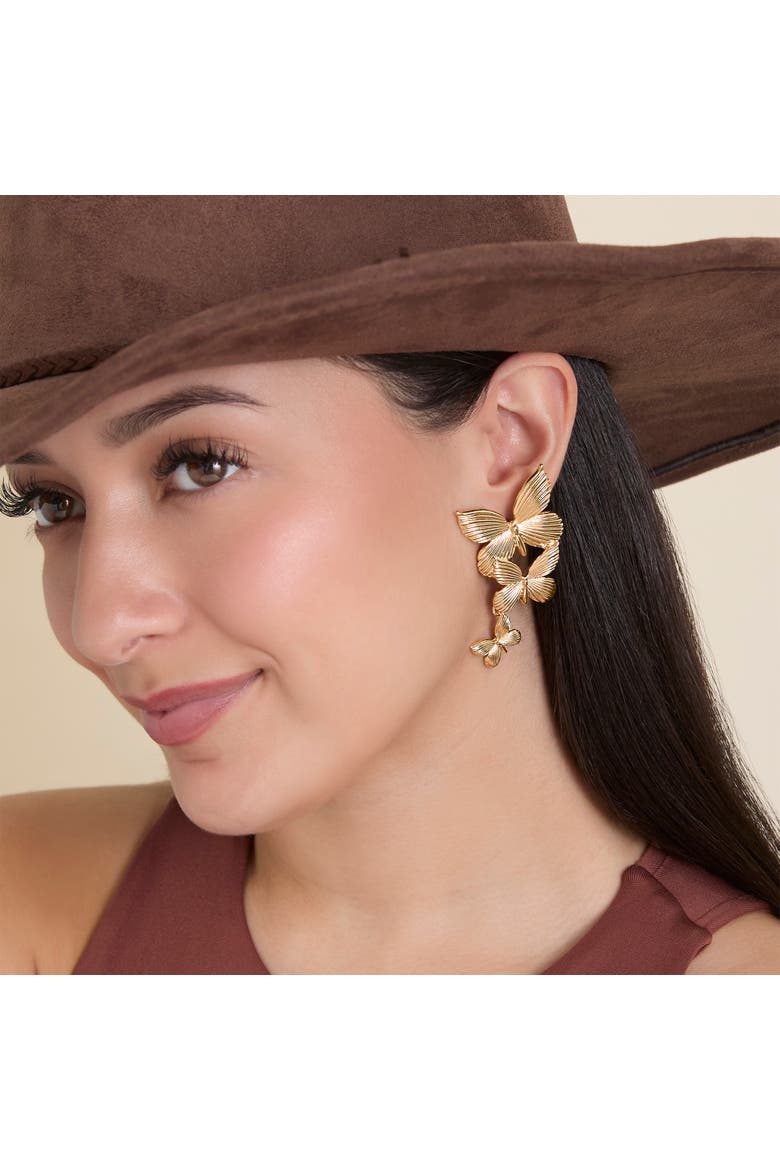 Cascading Butterfly Gold-Tone Drop Earrings, Alternate, color, Gold