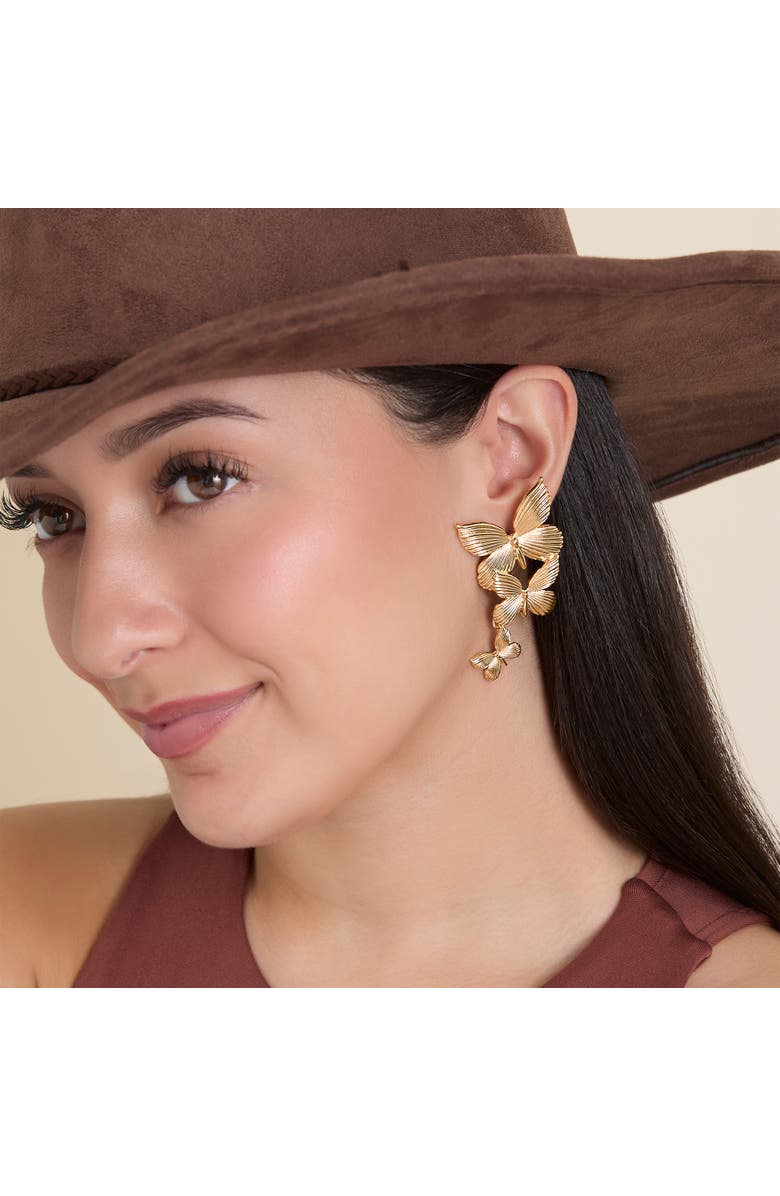 Jessica Simpson Cascading Butterfly Gold-Tone Drop Earrings, Alternate, color, Gold