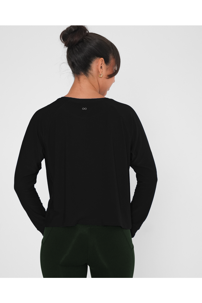 Sera Mid Length Boxy Nylon Long Sleeve Top, Alternate, color, Black