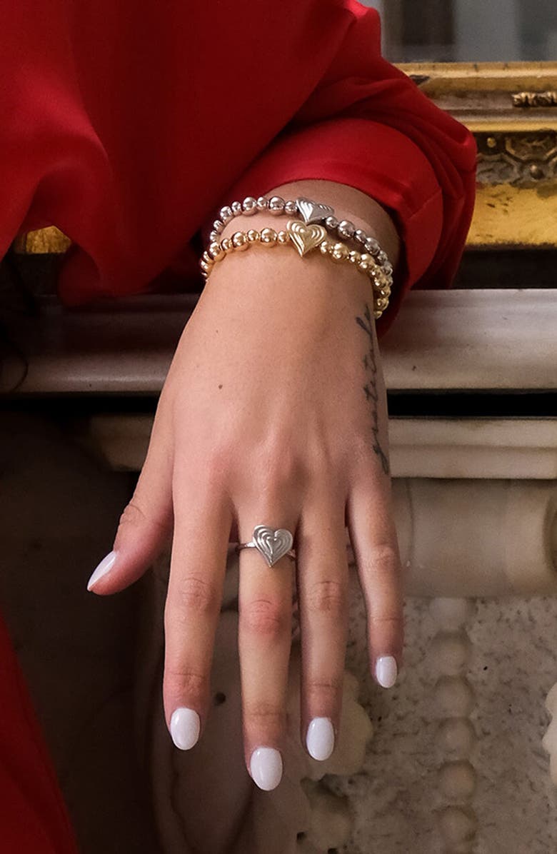 Sterling Forever Beating Heart Beaded Stretch Bracelet, Alternate, color, 