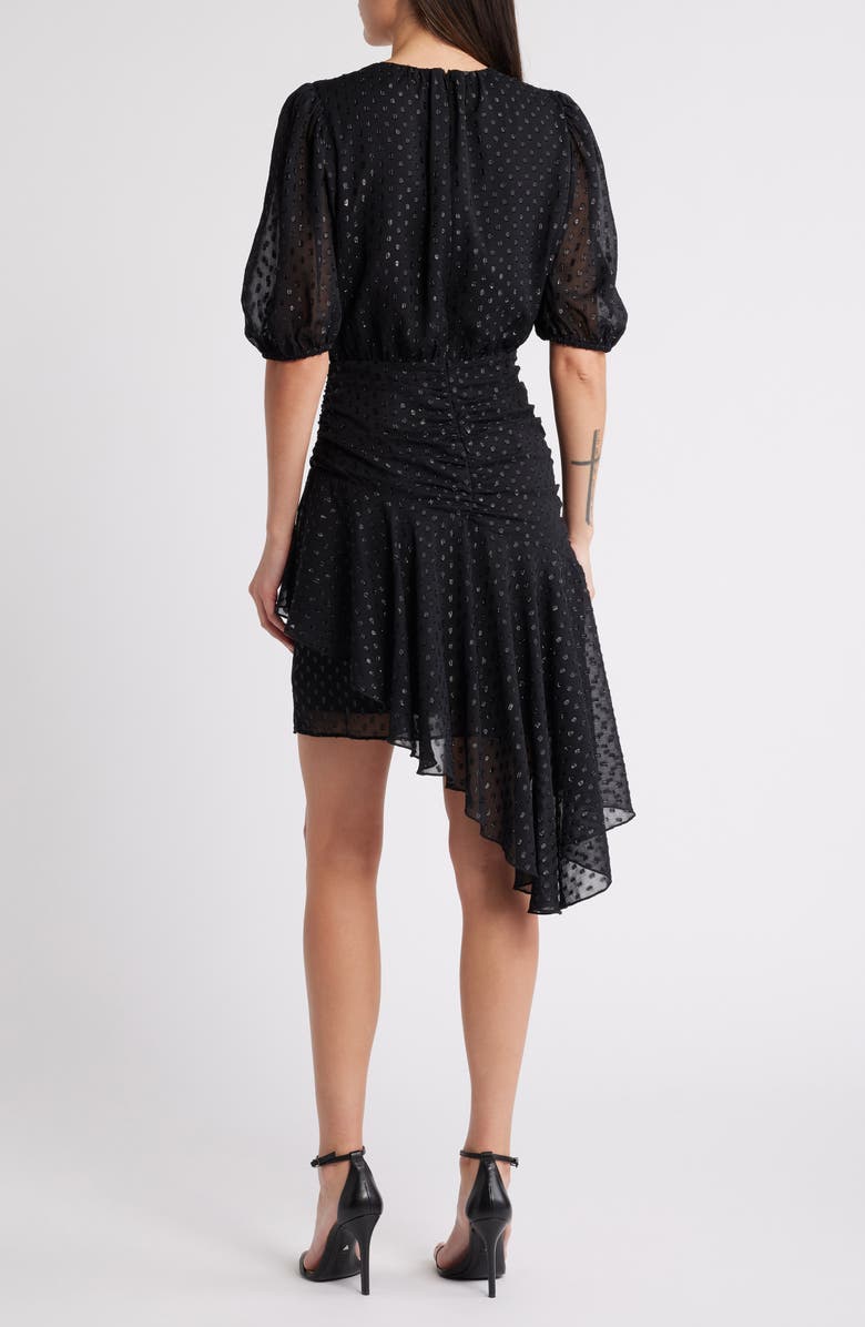 Chelsea28 Metallic Clip Dot Asymmetric Dress, Alternate, color, Black