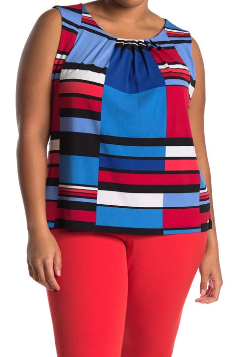 Pleated Neck Geo Printed Tank (Plus Size)