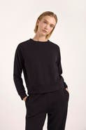 Brodie Pure Cashmere Stripe Sleeve Crew Neck Sweatshirt