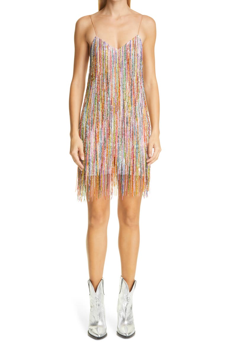 Sequin Beaded Fringe Slip Dress, Main, color, MULTI