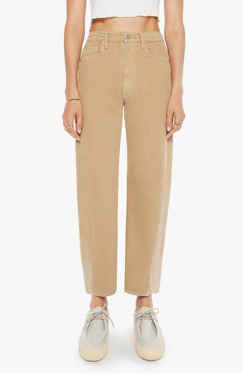 Mother The Half Pipe Flood High Waist Ankle Wide Leg Jeans In Nude