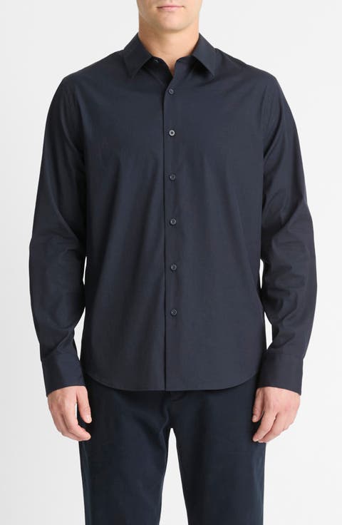 Stretch Cotton Blend Button-Up Shirt
