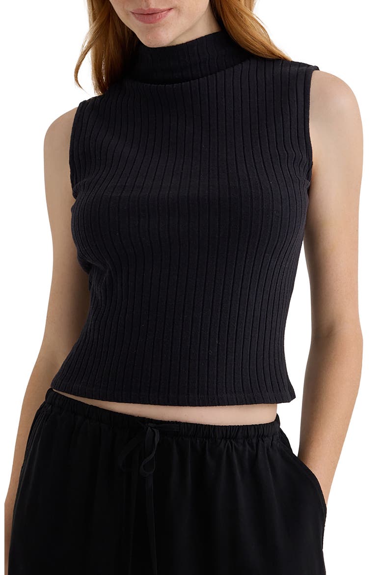 Funnel Neck Rib Tank, Main, color, BLACK