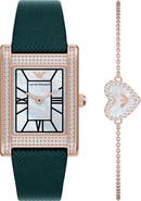 Emporio Armani Mother-of-Pearl Tank Leather Strap Watch Set, 22.5mm x 32mm