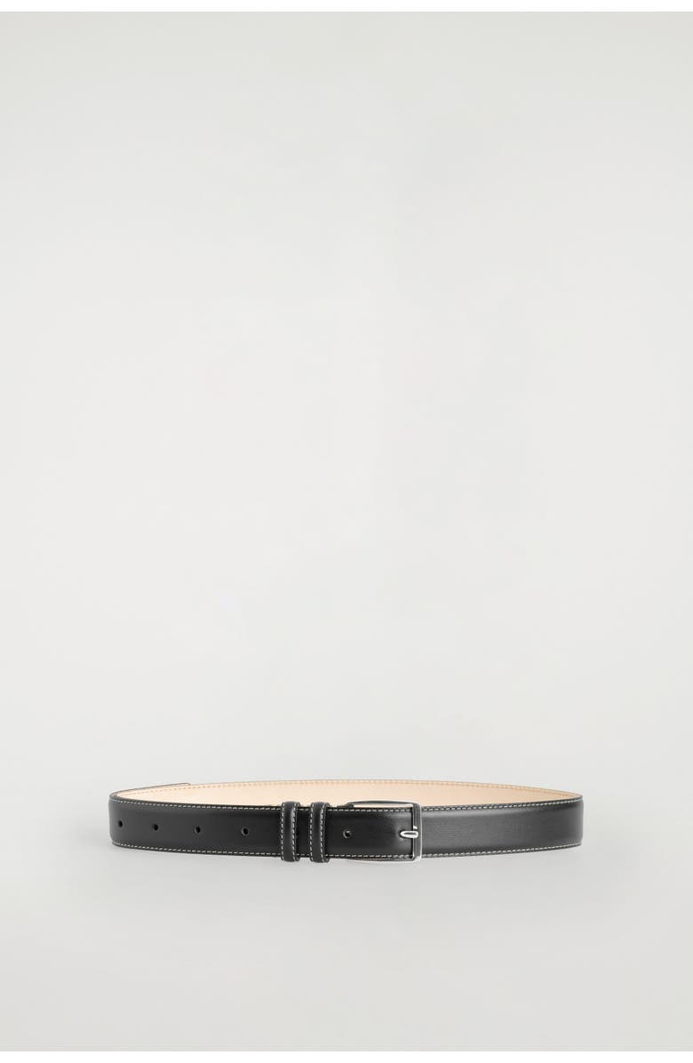 COS Topstitched Leather Belt, Main, color, Black