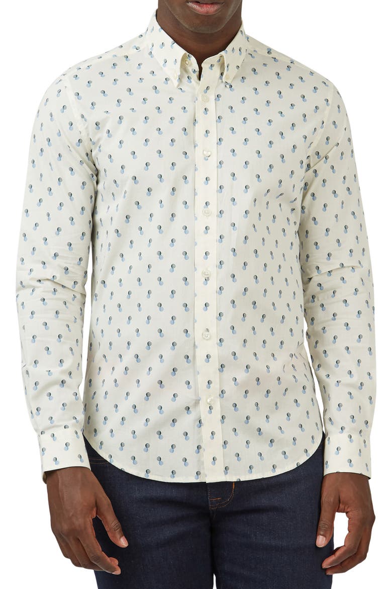 Regular Fit Dot Print Cotton Button-Down Shirt, Main, color, IVORY