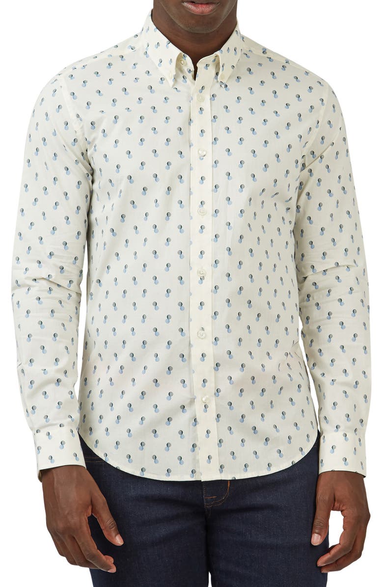 Ben Sherman Regular Fit Dot Print Cotton Button-Down Shirt, Main, color, 