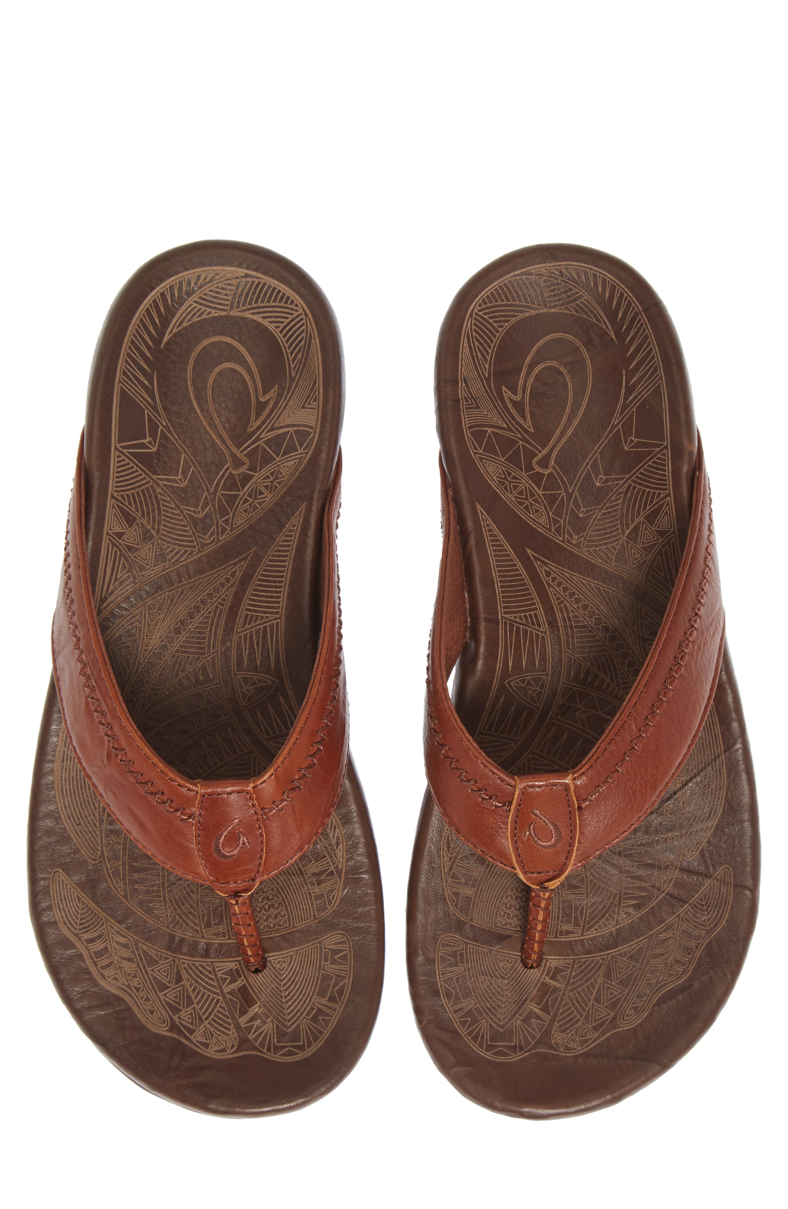 Hiapo Flip Flop, Alternate, color, RUM/ DARK WOOD LEATHER