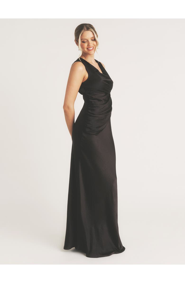 Six Stories Plunge Drape Satin Bridesmaid Dress, Alternate, color, Black
