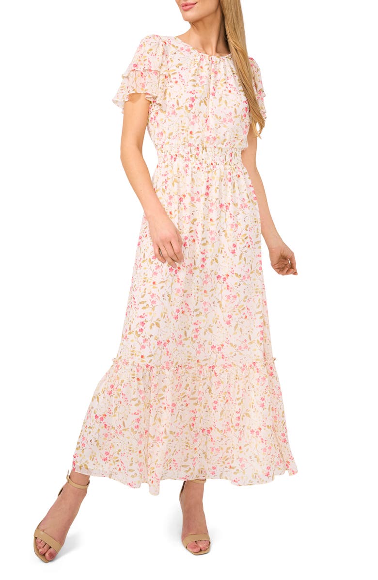 CeCe Floral Print Ruffle Maxi Dress, Main, color, 