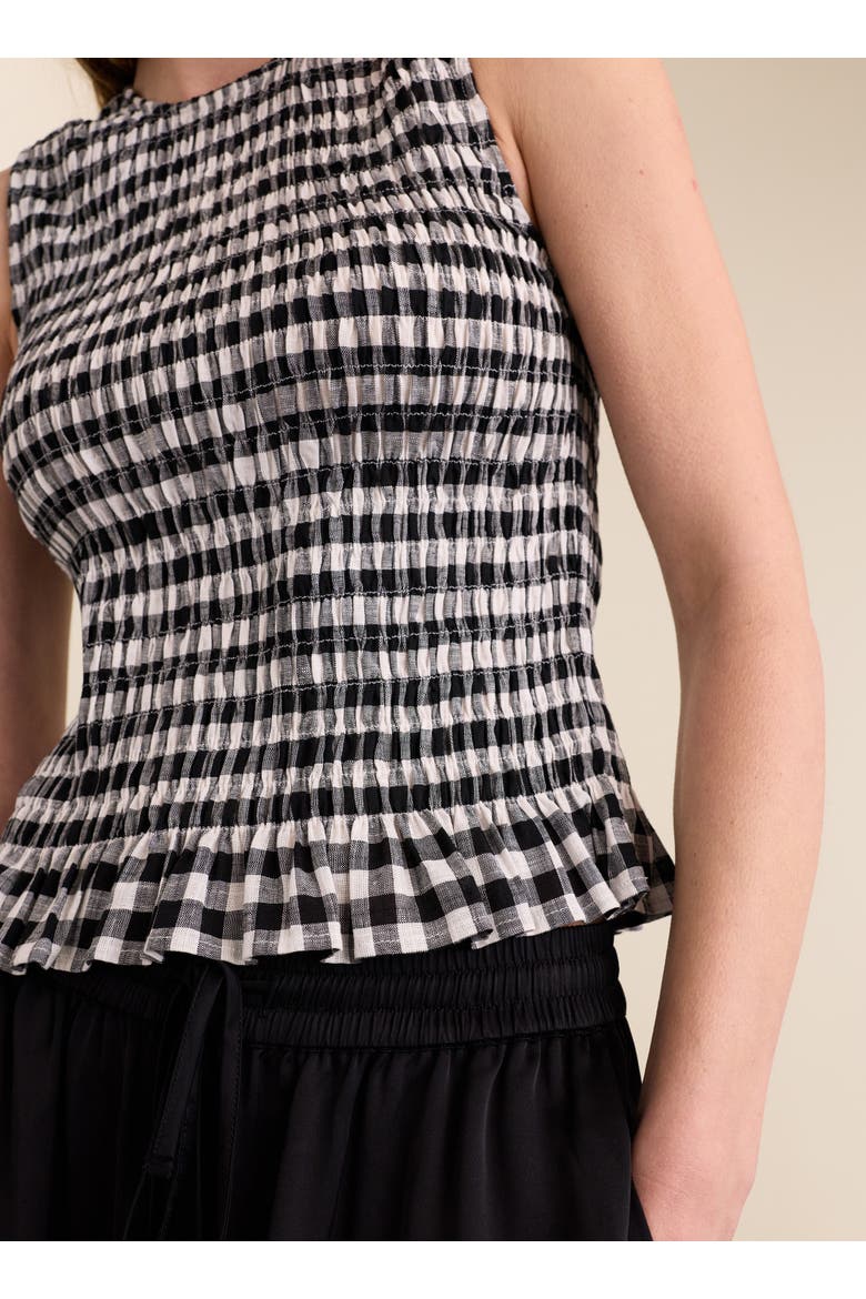 Maggie Linen Gingham sleeveless Top, Alternate, color, Black & White