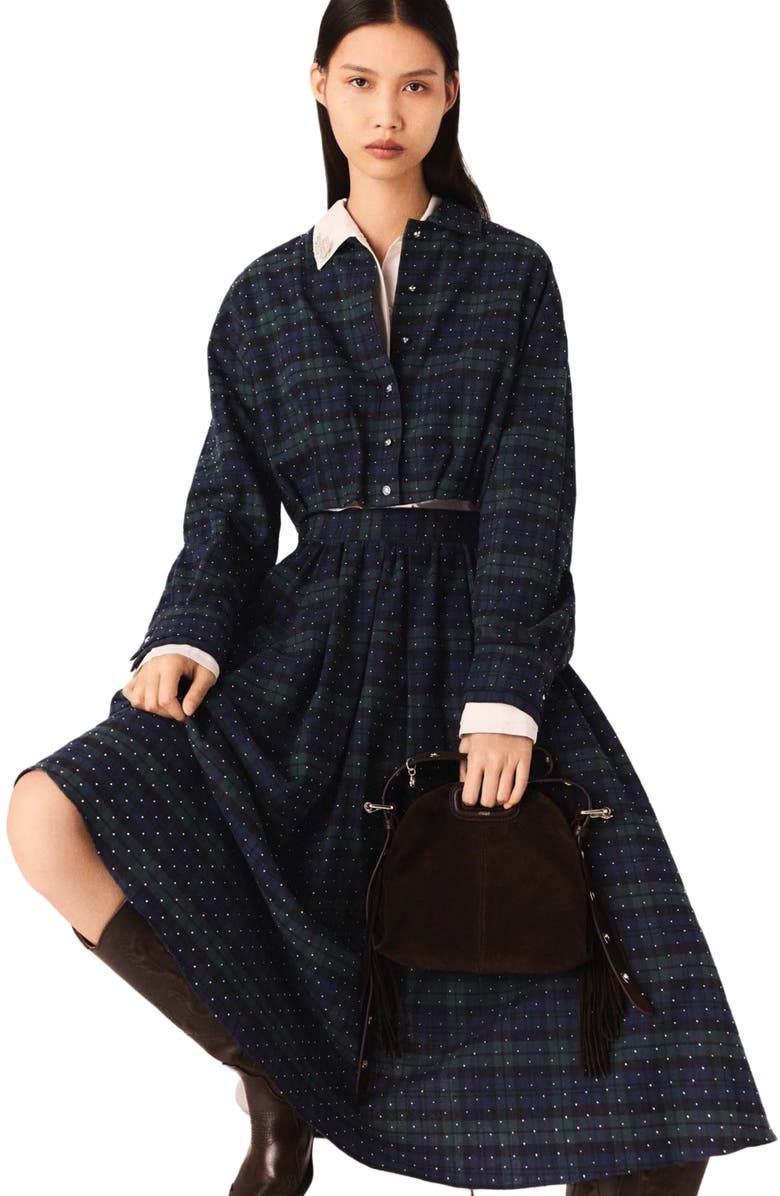 maje Checked rhinestone cropped shirt, Alternate, color, Blue / Green