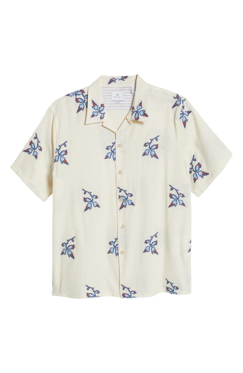 Paul Smith Floral Embroidered Casual Fit Camp Shirt, Alternate, color, 