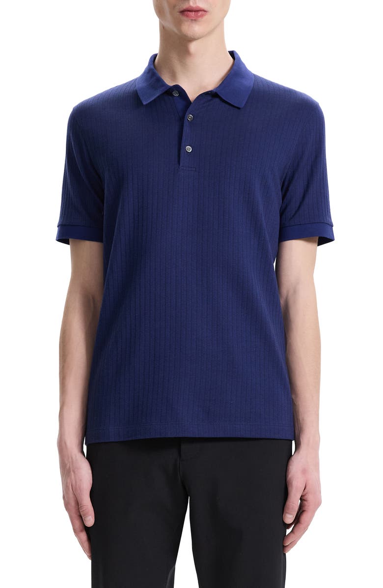 Theory Zelig Jacquard Stripe Cotton Polo, Main, color, Ocean/ Black