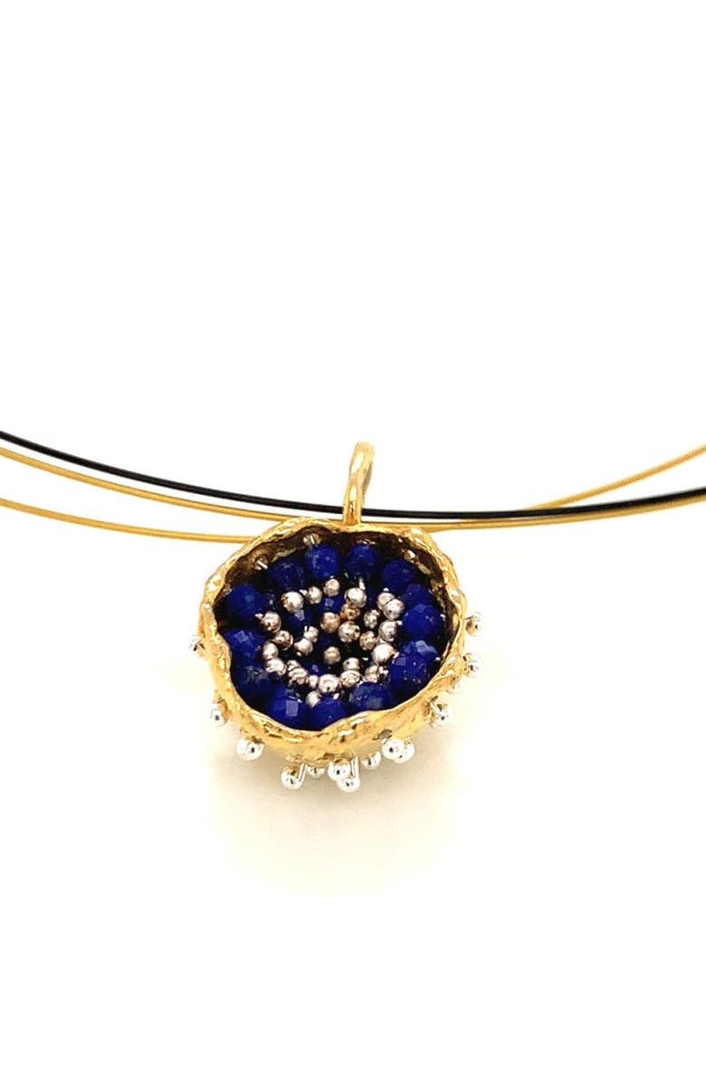 Esin Akan Dance of Stamens Necklace Midi, Gold Plated Pendant with Lapis Lazuli, Alternate, color, Gold Plated