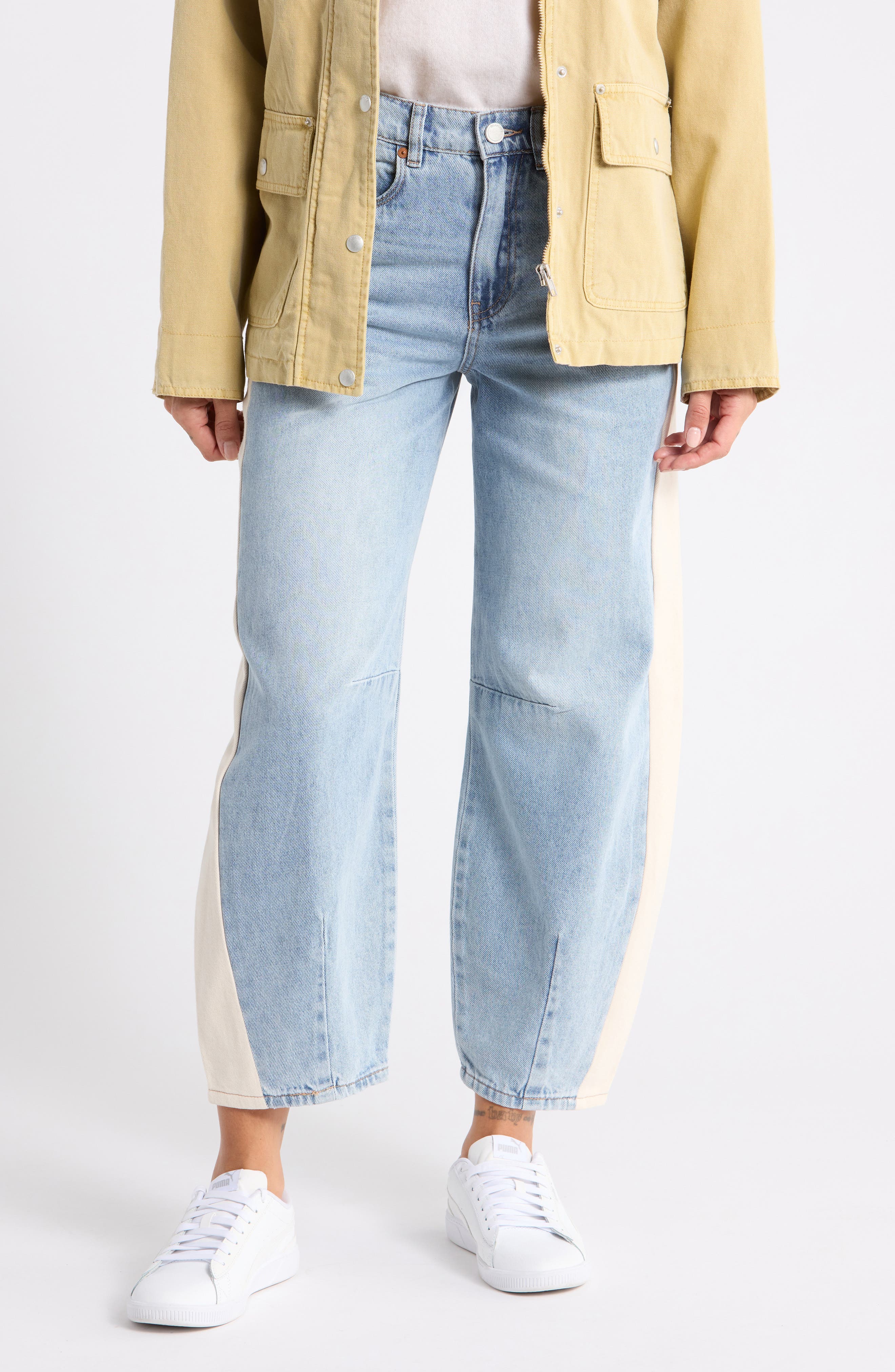 The Bowery Colorblock Barrel Leg Jeans