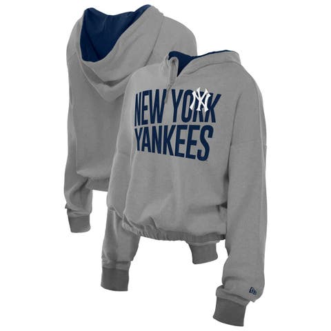 Women's New Era  Heather Gray New York Yankees Reversed Out French Terry Quarter-Zip Banded Crop Hoodie