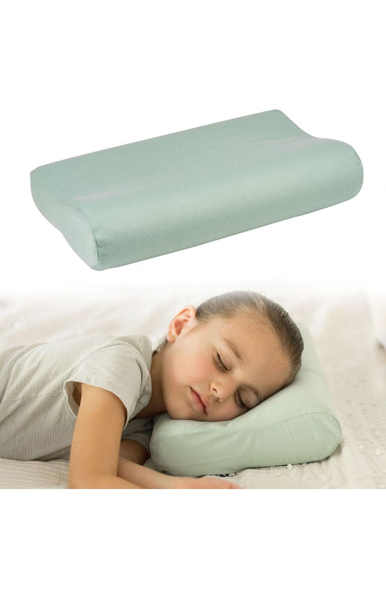 Tiny Twinkle Ergonomic Memory Foam Pillow with Fitted Pillowcase, Main, color, Sage