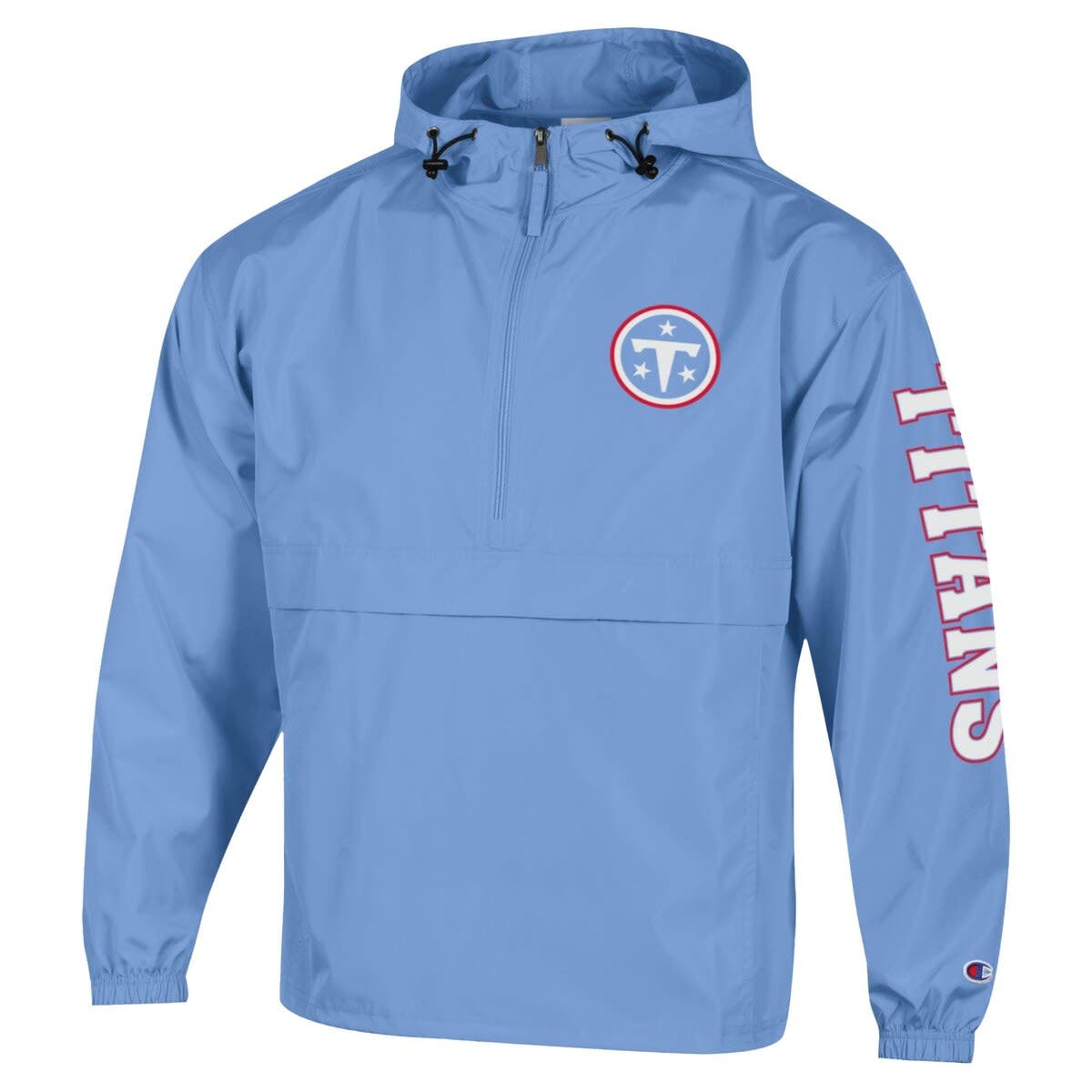 Men's Champion Light Blue Tennessee Titans Packable Hooded Windbreaker Half-Zip Jacket - image 2