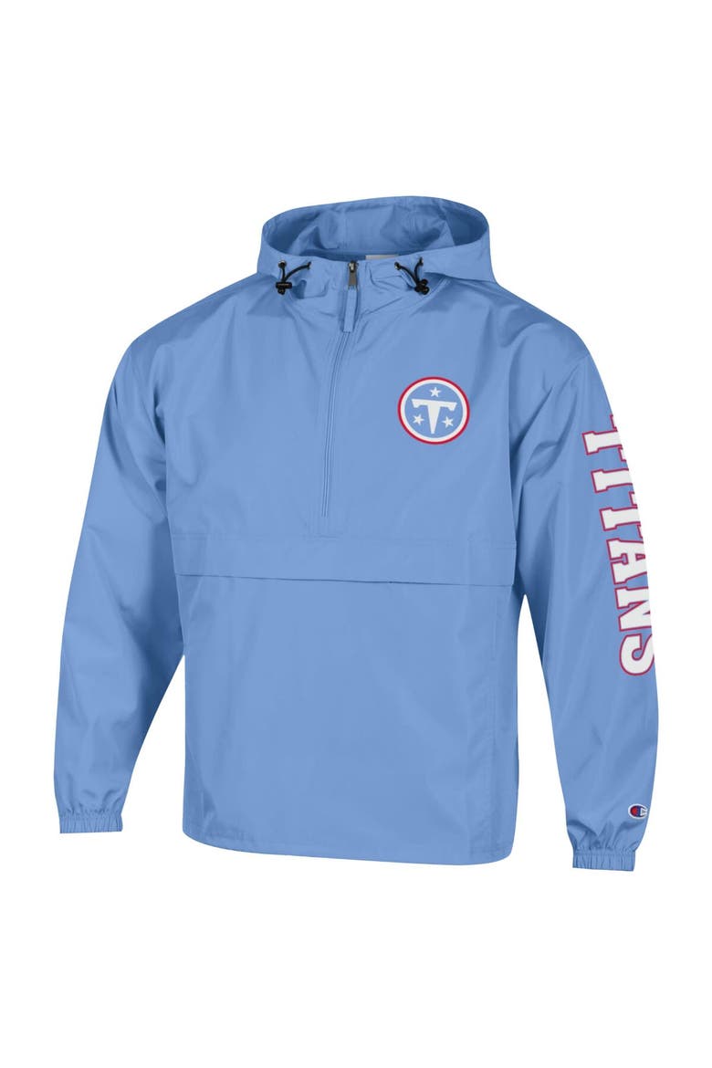 Men's Champion Light Blue Tennessee Titans Packable Hooded Windbreaker Half-Zip Jacket, Alternate, color, Light Blue