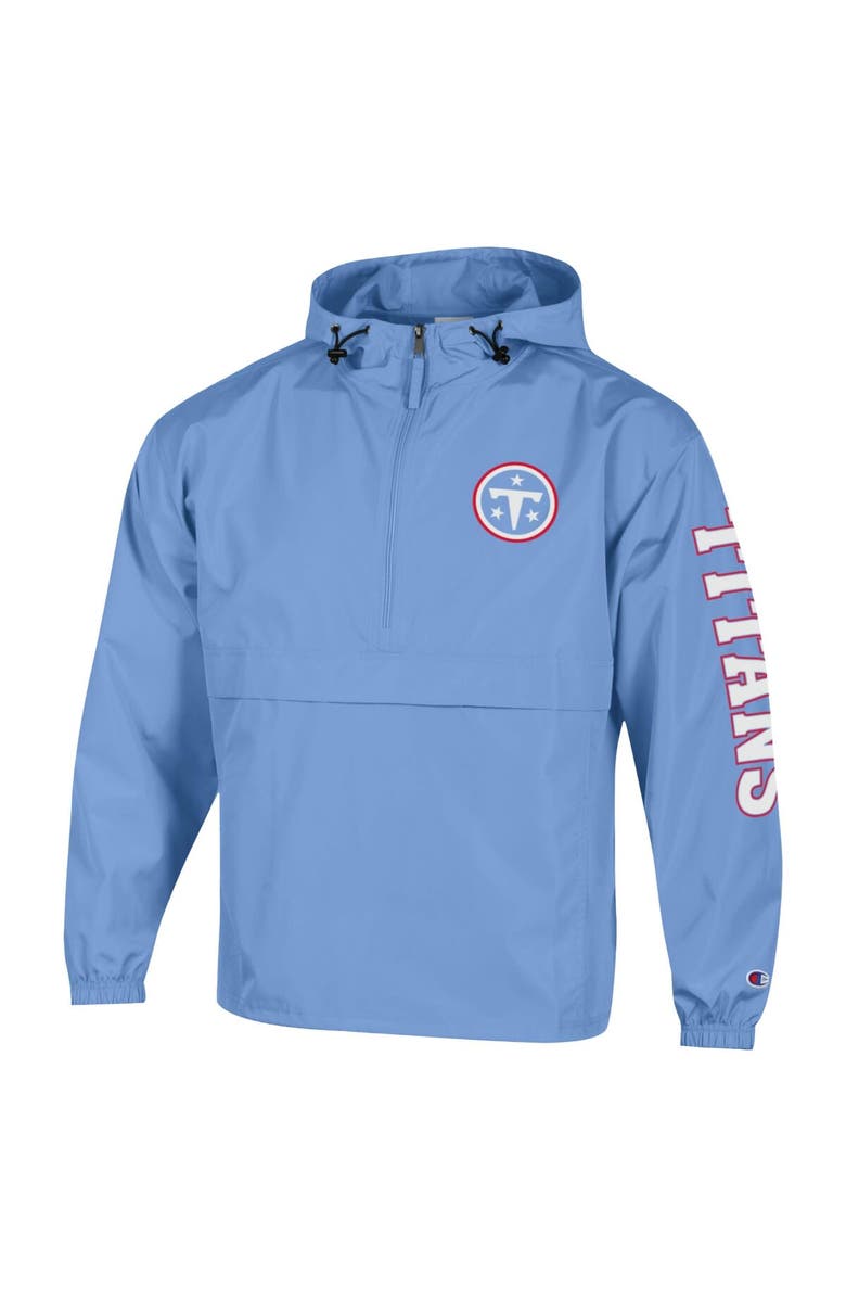 Champion Men's Champion Light Blue Tennessee Titans Packable Hooded Windbreaker Half-Zip Jacket, Alternate, color, Light Blue